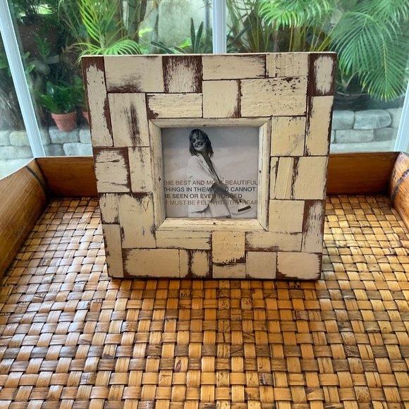 VTG Rustic Wooden Cream Colored Frame 8” x 8” Square - Picture 5 of 5